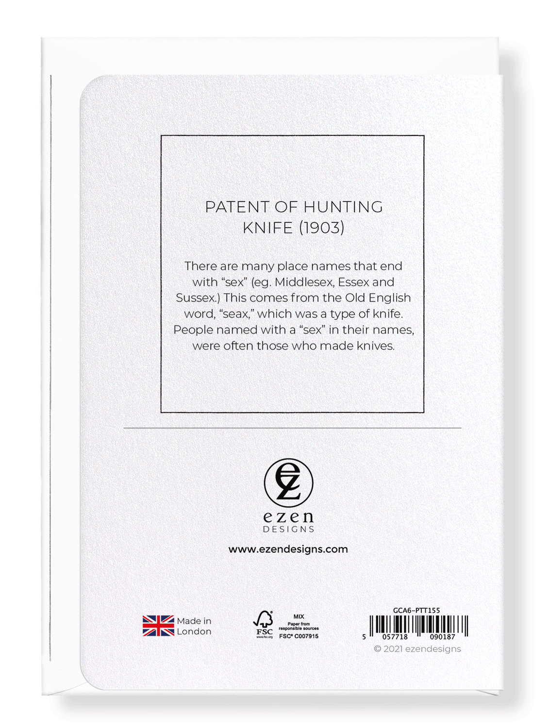 Ezen Designs - Patent of hunting knife (1903) - Greeting Card - Back