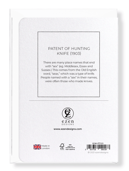 Ezen Designs - Patent of hunting knife (1903) - Greeting Card - Back