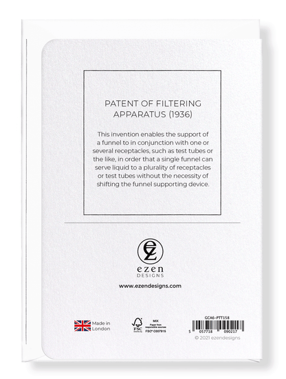 Ezen Designs - Patent of filtering apparatus (1936) - Greeting Card - Back