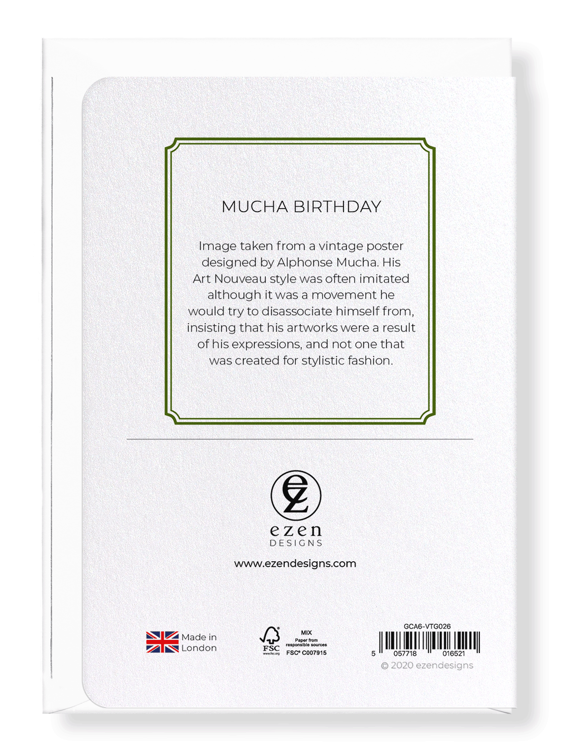 Ezen Designs - Mucha birthday - Greeting Card - Back