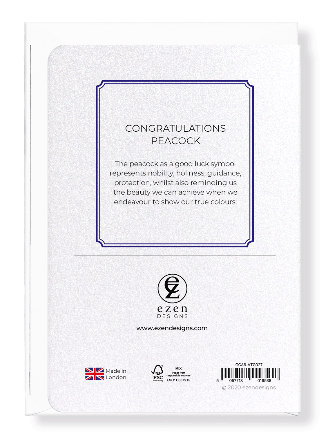 Ezen Designs - Congratulations peacock - Greeting Card - Back