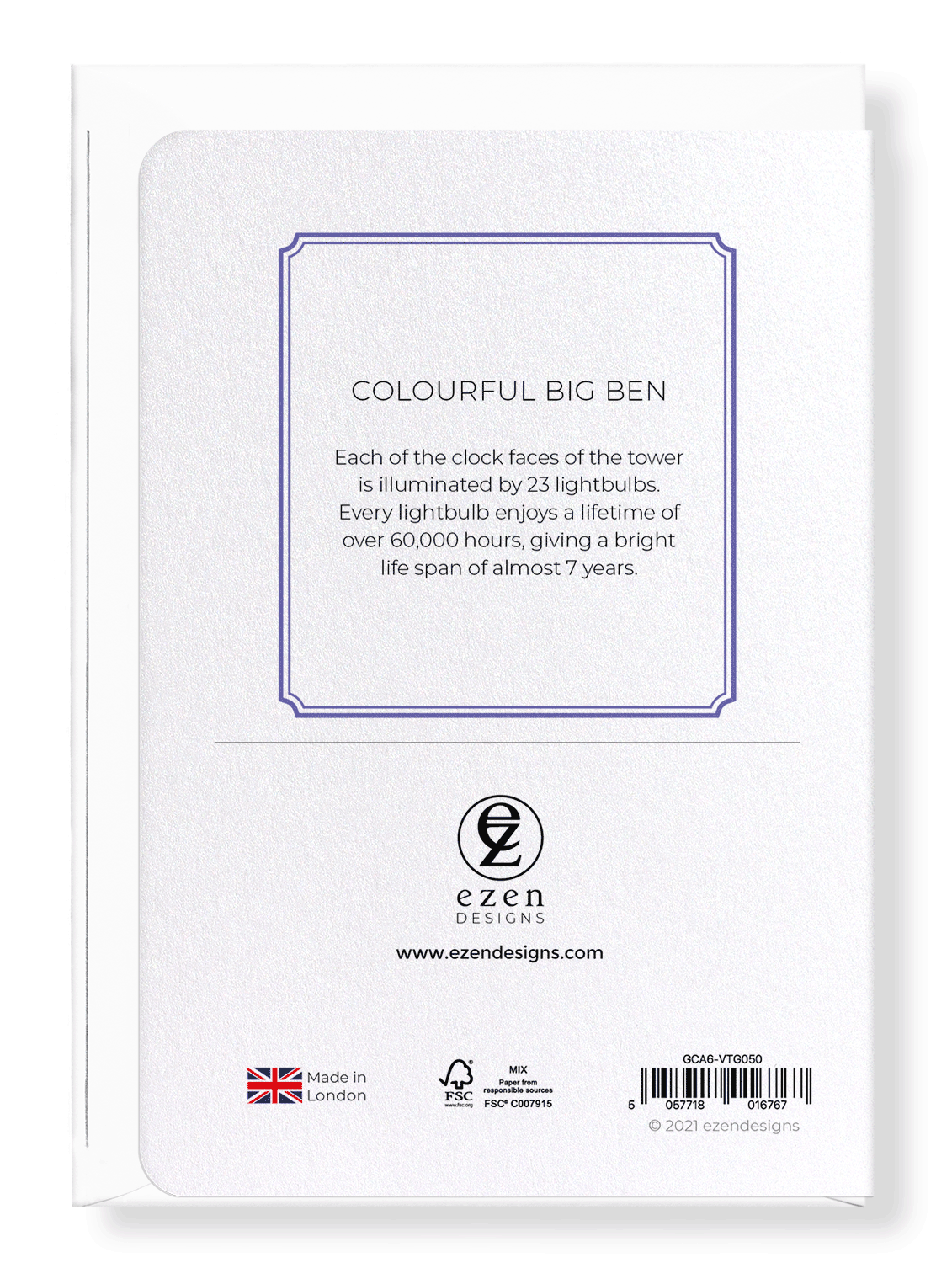 Ezen Designs - Colourful big ben - Greeting Card - Back