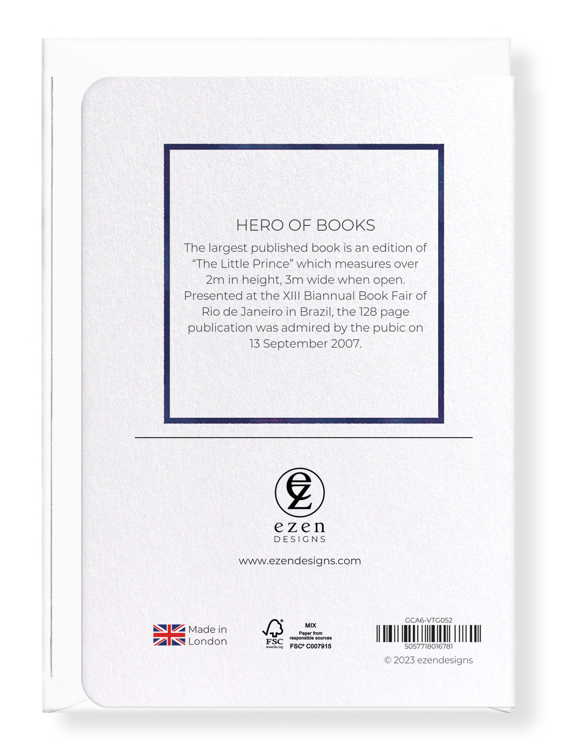 Ezen Designs - Hero of books - Greeting Card - Back