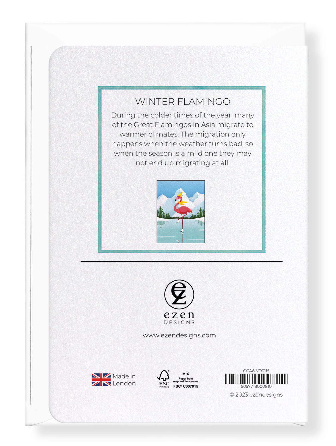 Ezen Designs - Winter flamingo - Greeting Card - Back