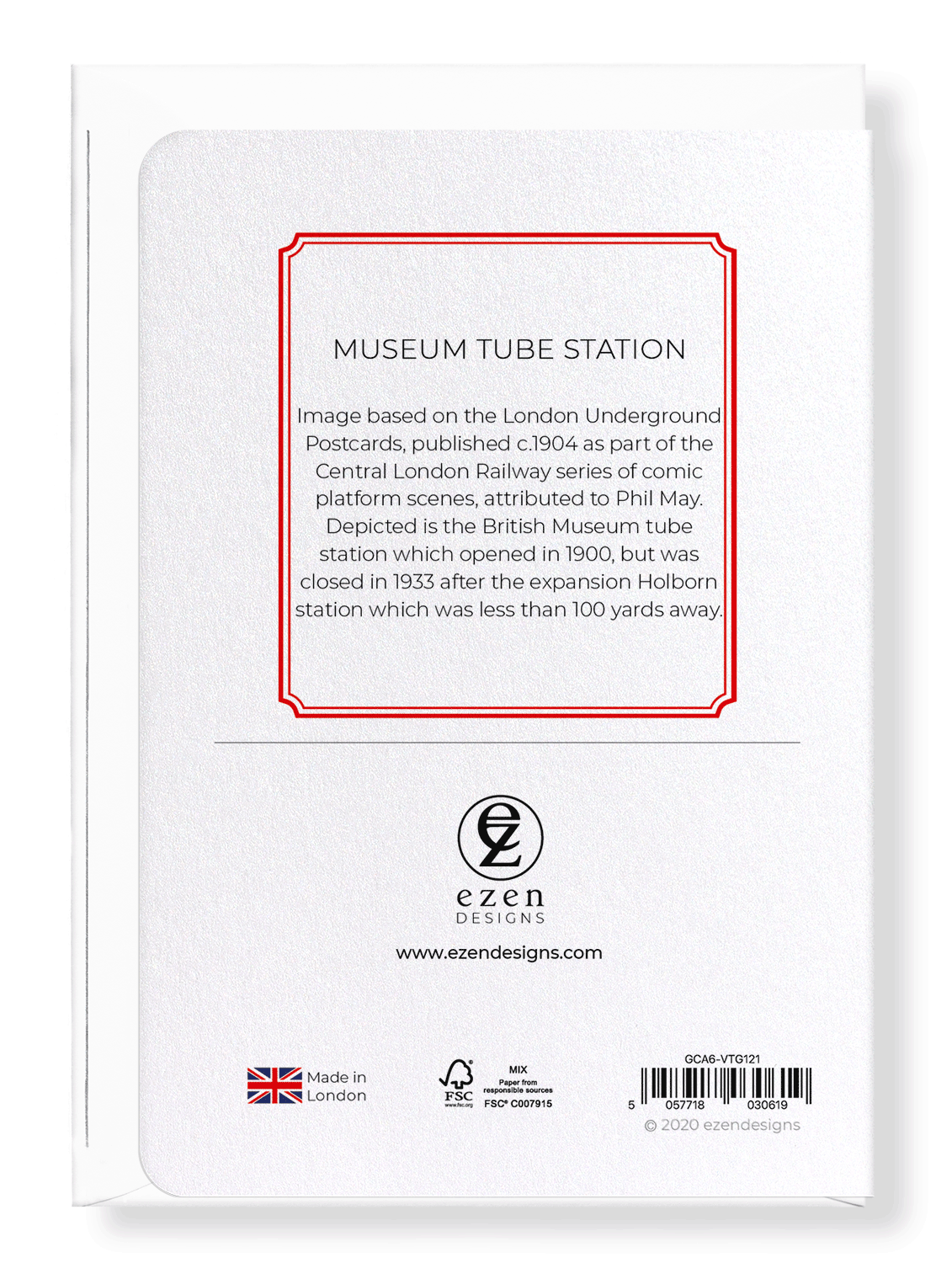 Ezen Designs - Museum tube station - Greeting Card - Back