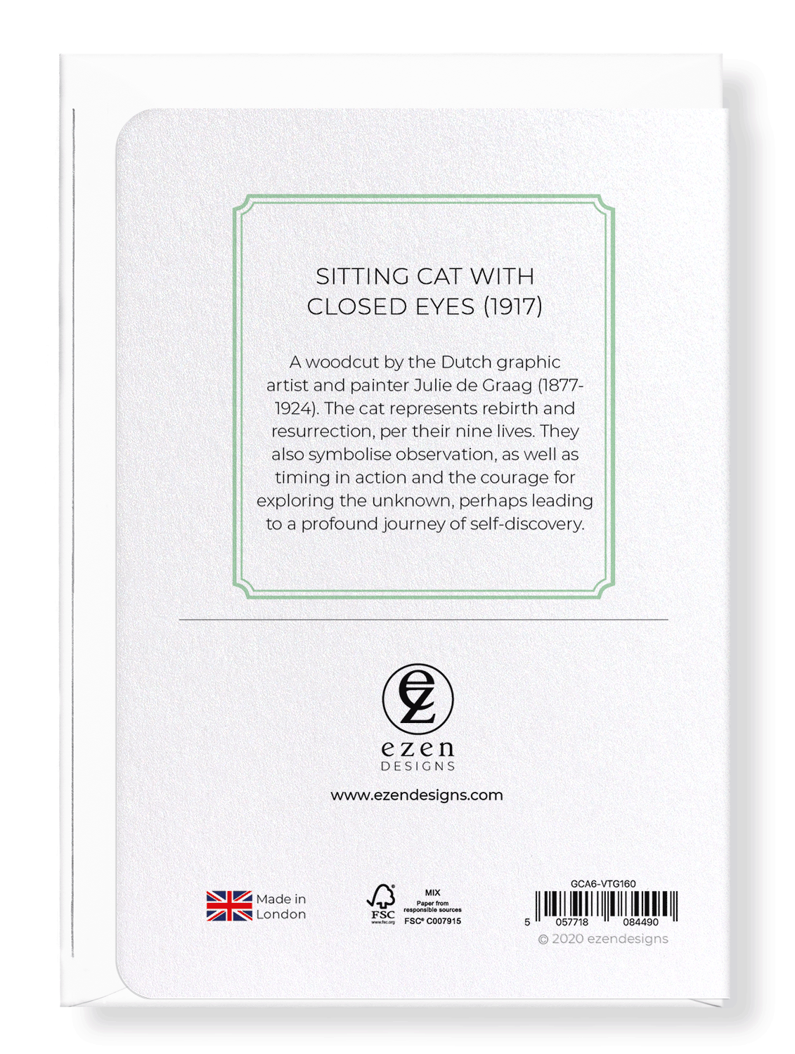 Ezen Designs - Sitting cat with closed eyes (1917) - Greeting Card - Back