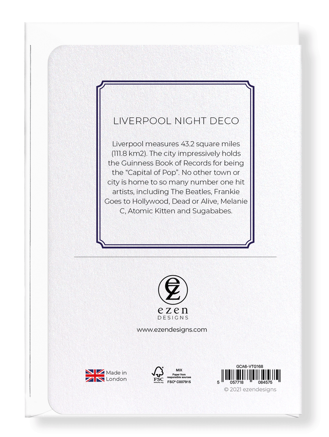 Ezen Designs - Liverpool Night Deco - Greeting Card - Back