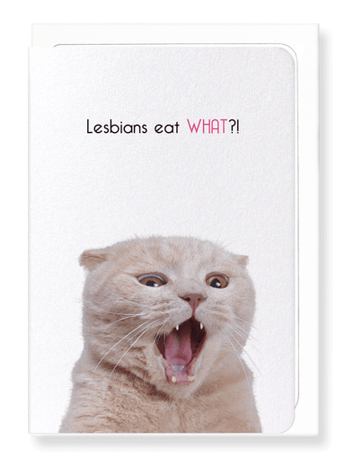 Ezen Designs - Lesbians eat what?! - Greeting Card - Front