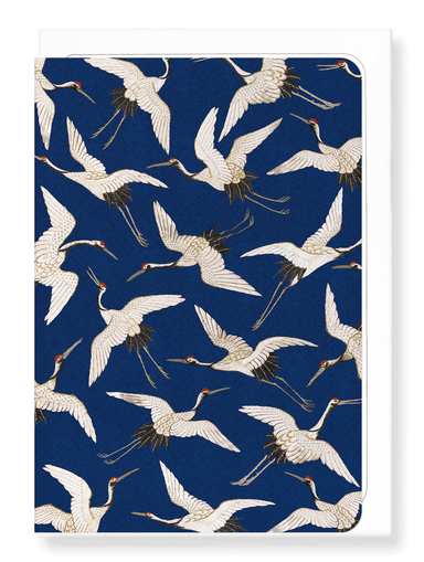 Ezen Designs - Crane embroidery on blue  - Greeting Card - Front