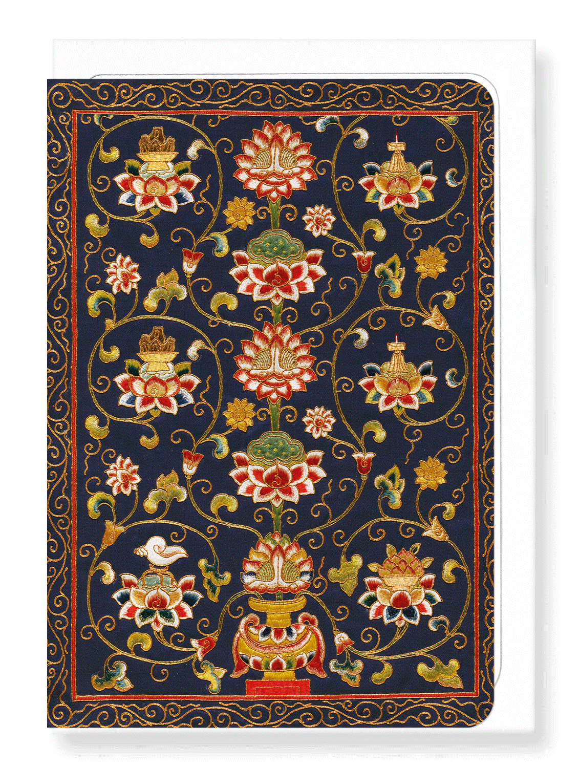 Ezen Designs - Lotus flower embroidery (14th C) - Greeting Card - Front