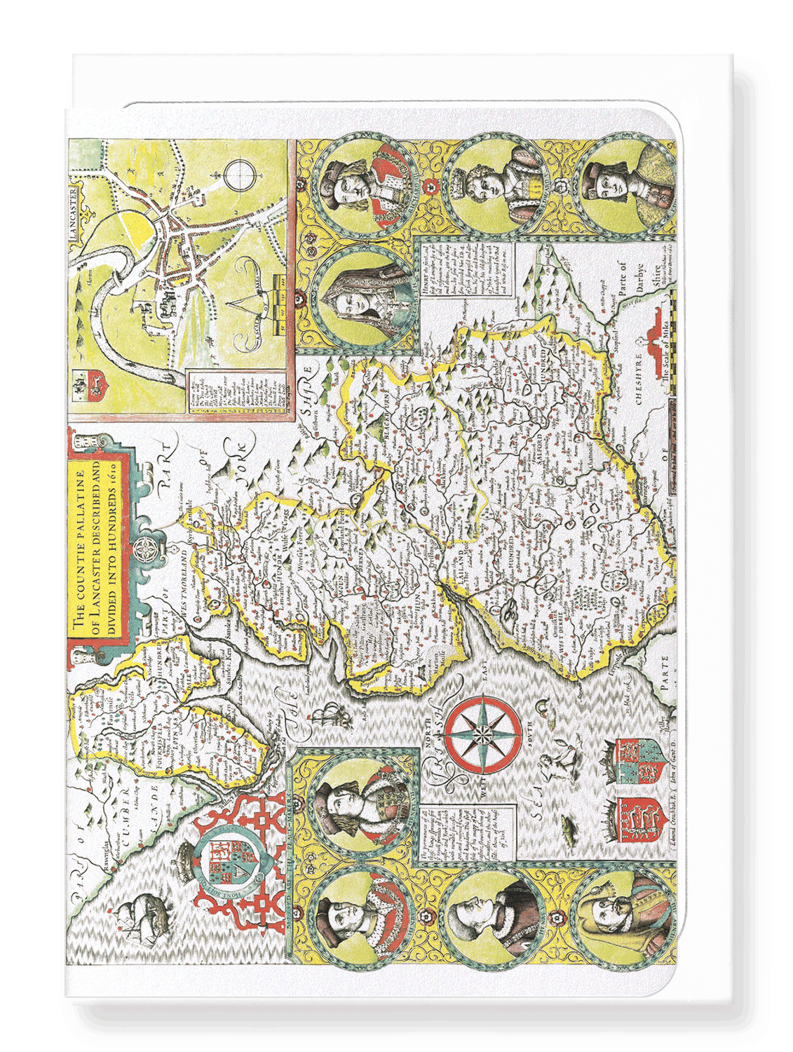 Ezen Designs - County of Lancaster by John Speed (1610) - Greeting Card - Front