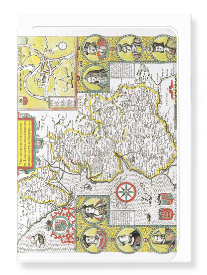 Ezen Designs - County of Lancaster by John Speed (1610) - Greeting Card - Front
