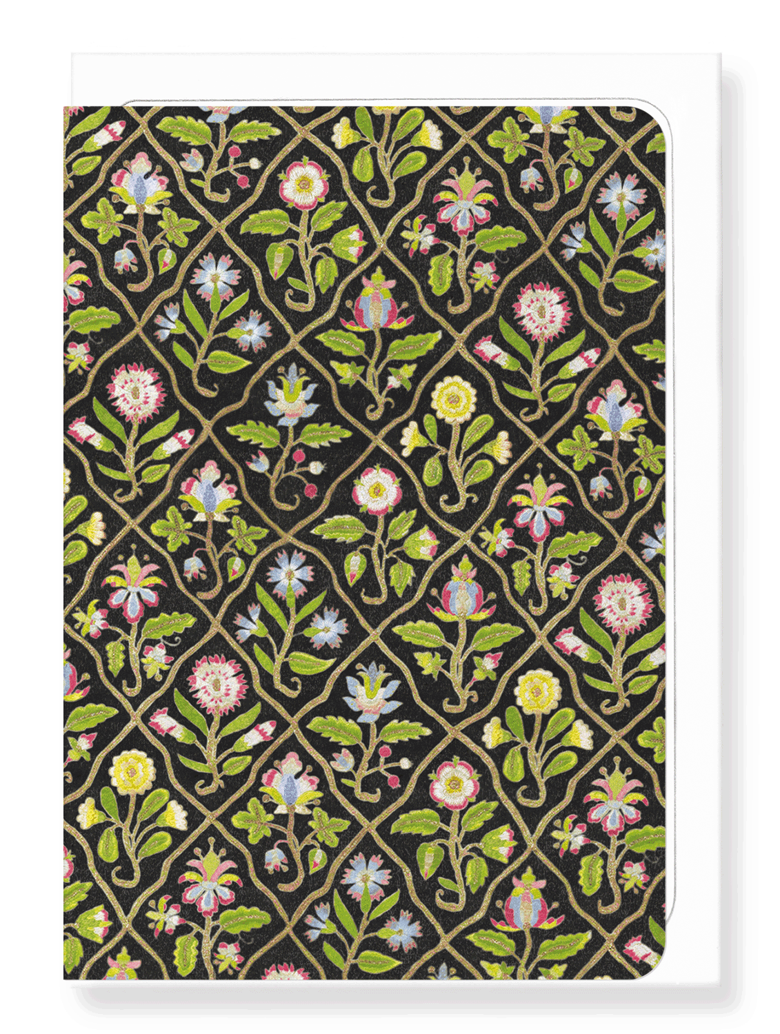 Ezen Designs - Floral Embroidery on Black (17th C.) - Greeting Card - Front