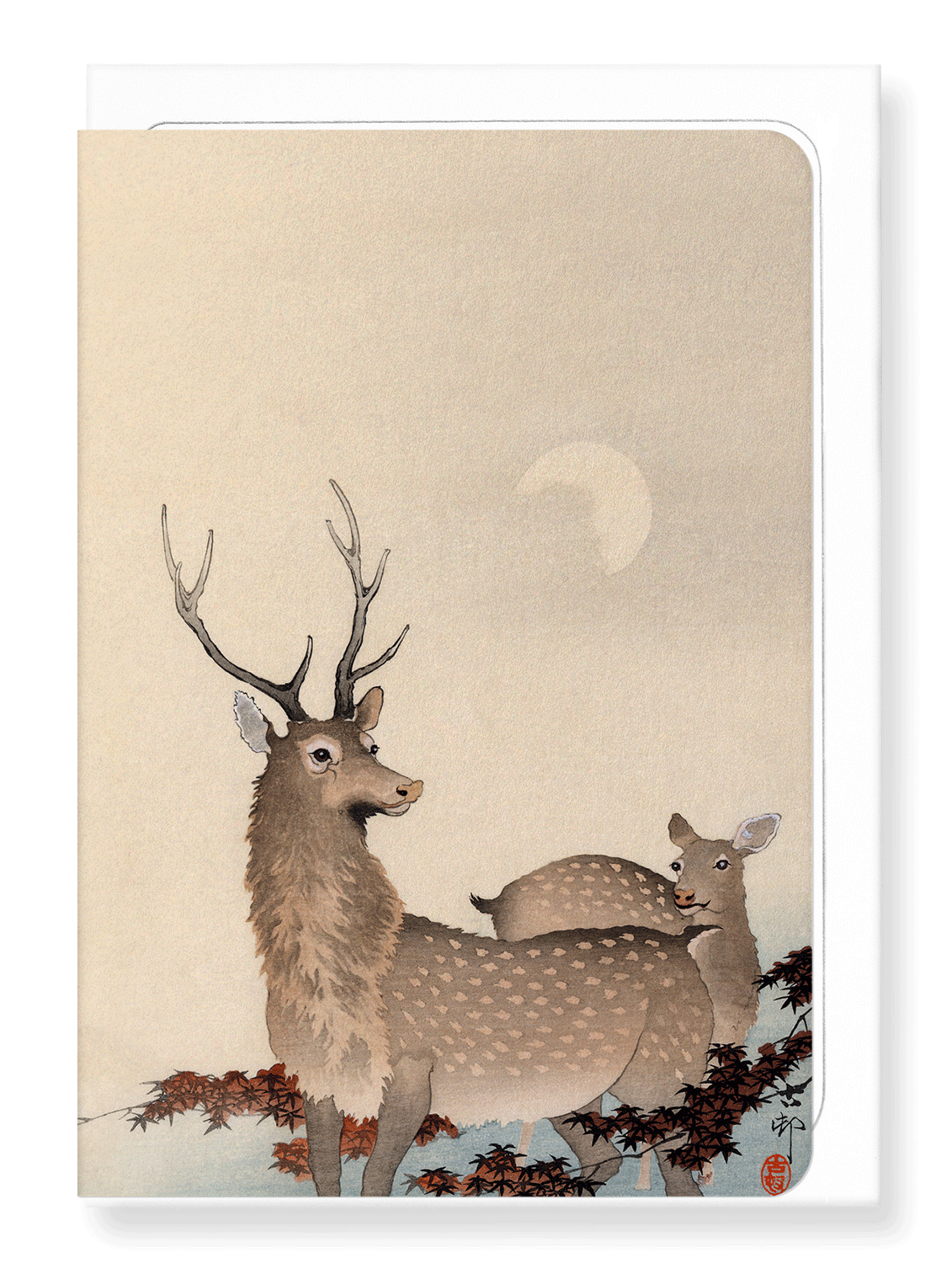 Ezen Designs - Two deer and maple - Greeting Card - Front