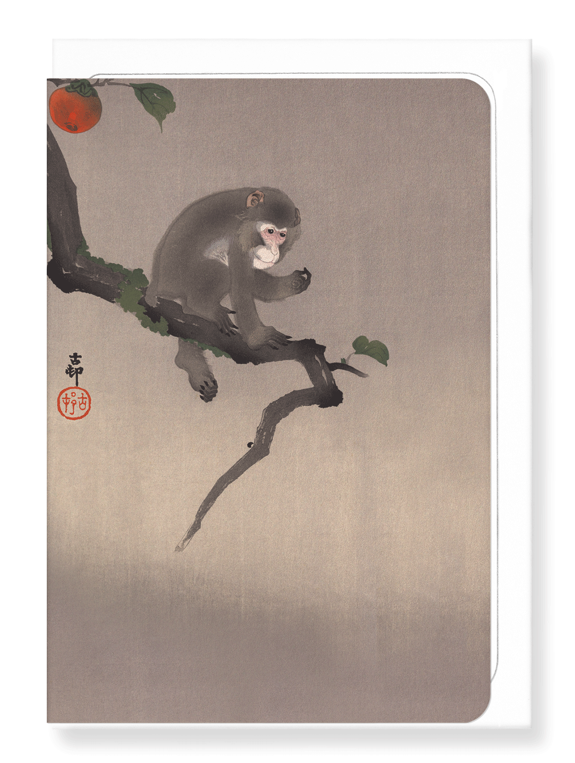 Ezen Designs - Monkey and persimmon fruit - Greeting Card - Front