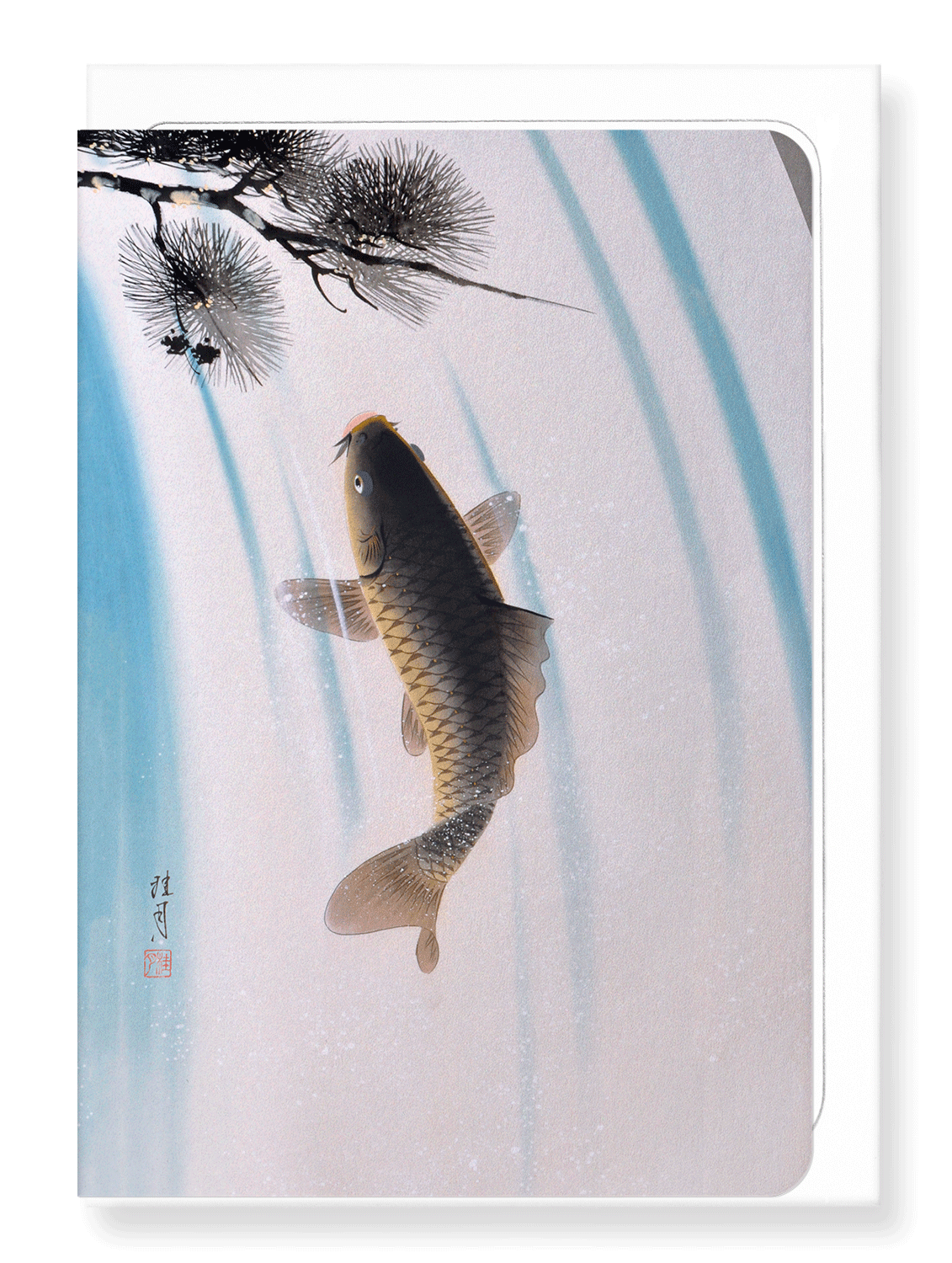Ezen Designs - Carp and waterfall - Greeting Card - Front