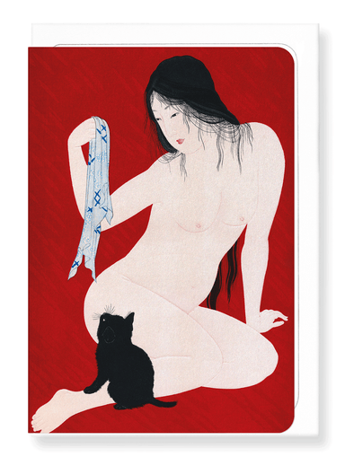 Ezen Designs - Nude with black cat c.1930 - Greeting Card - Front