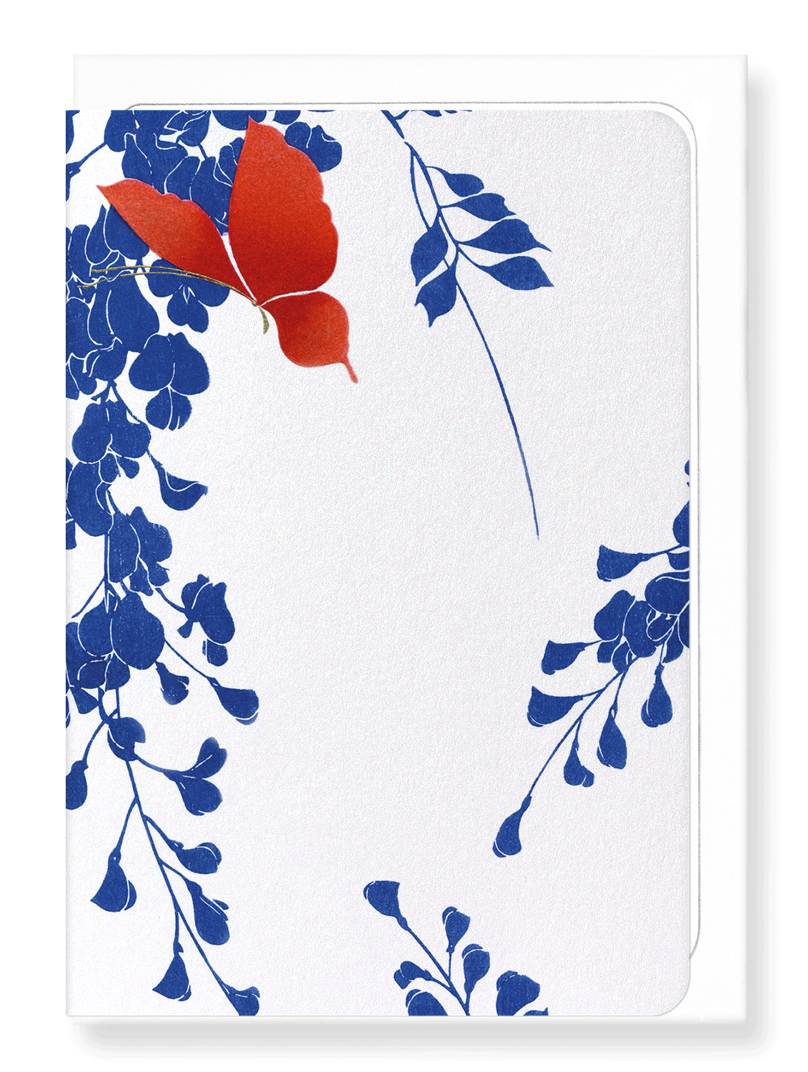 Ezen Designs - Red butterfly and wisteria - Greeting Card - Front