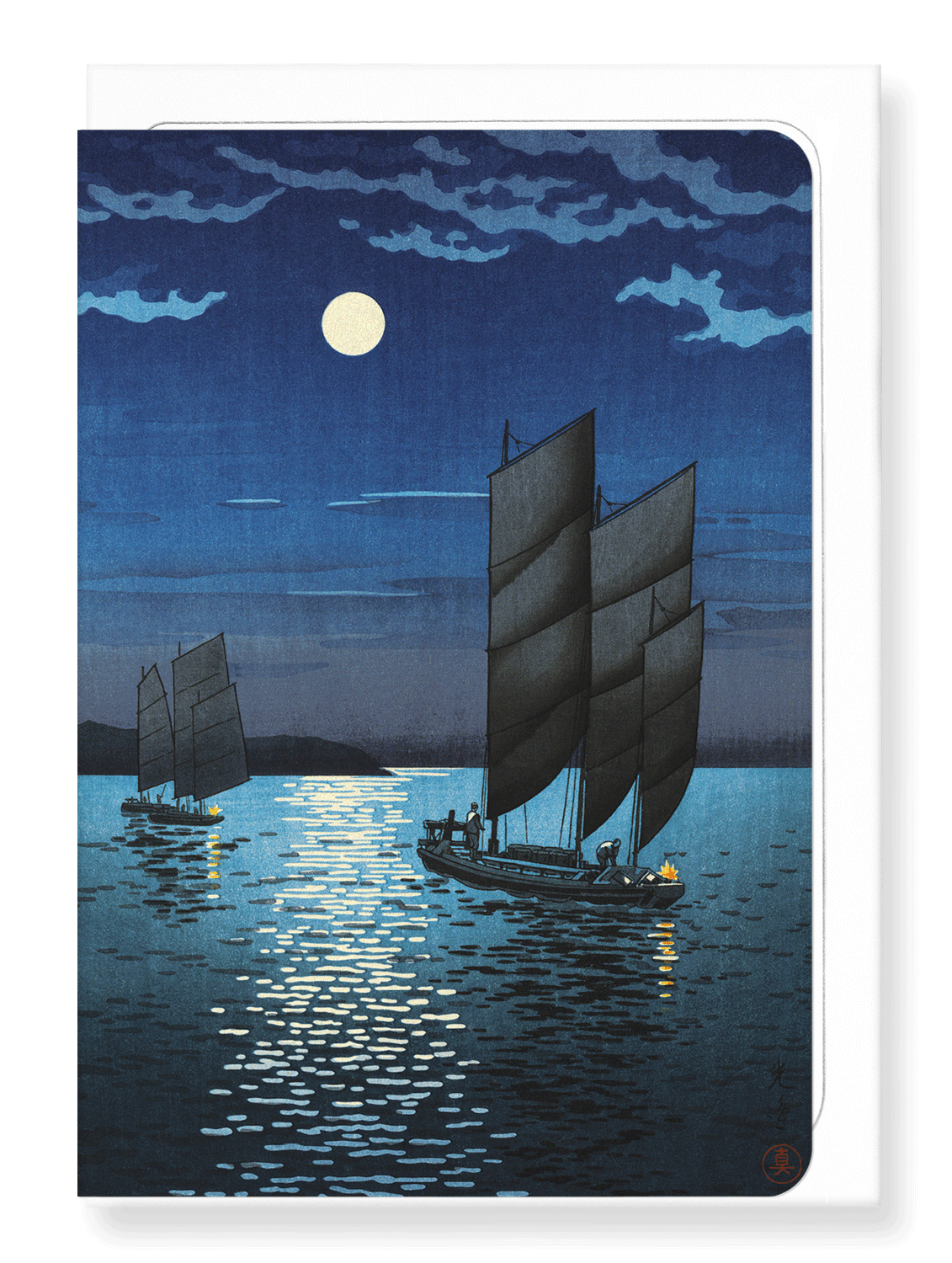Ezen Designs - Boats at shinagawa night - Greeting Card - Front