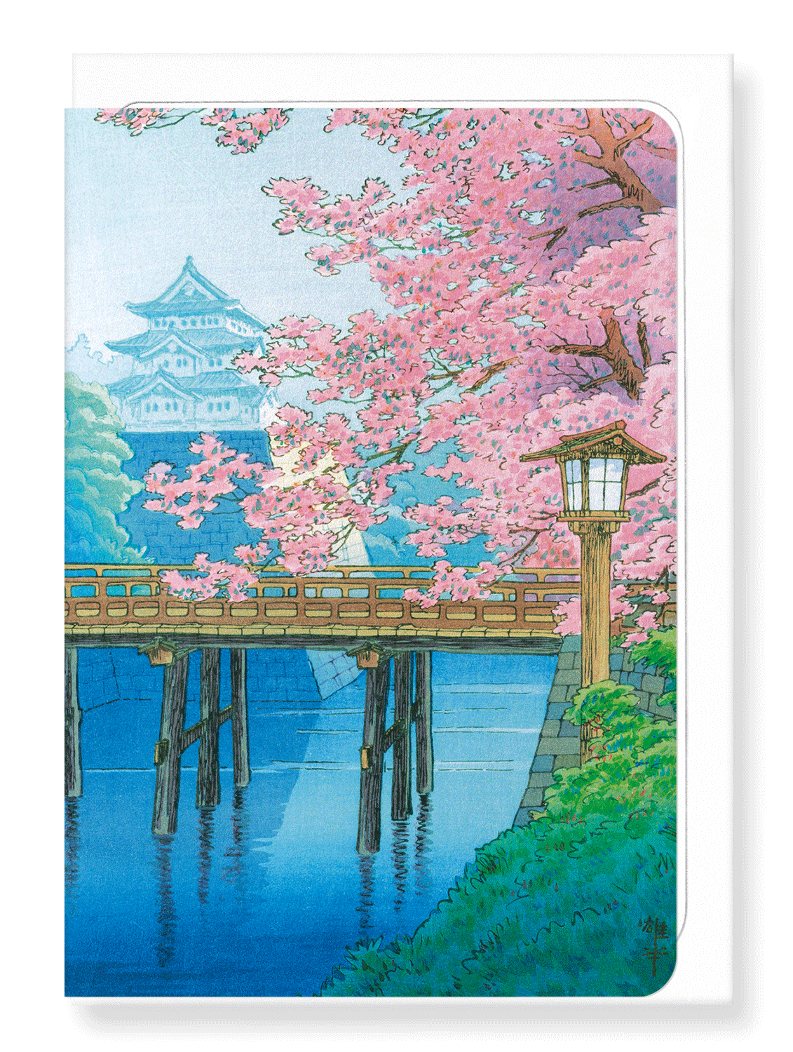 Ezen Designs - Castle and cherry blossoms - Greeting Card - Front
