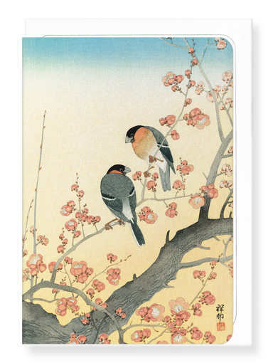Ezen Designs - BULLFINCHES AND PLUM BLOSSOMS (C.1900) - Greeting Card - Front