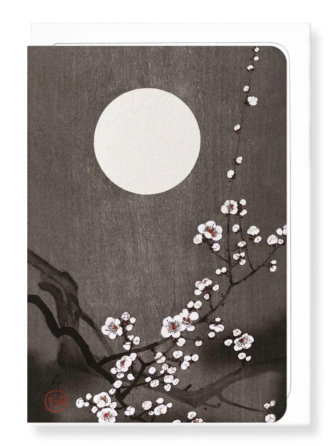 Ezen Designs - Flowering plum blossom at full moon - Greeting Card - Front