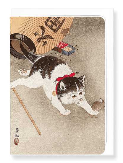 Ezen Designs - Cat Catching a Mouse - Greeting Card - Front
