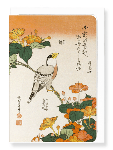 Ezen Designs - Japanese Grosbeak with Marvel-of-Peru Flowers (c.1834) - Greeting Card - Front