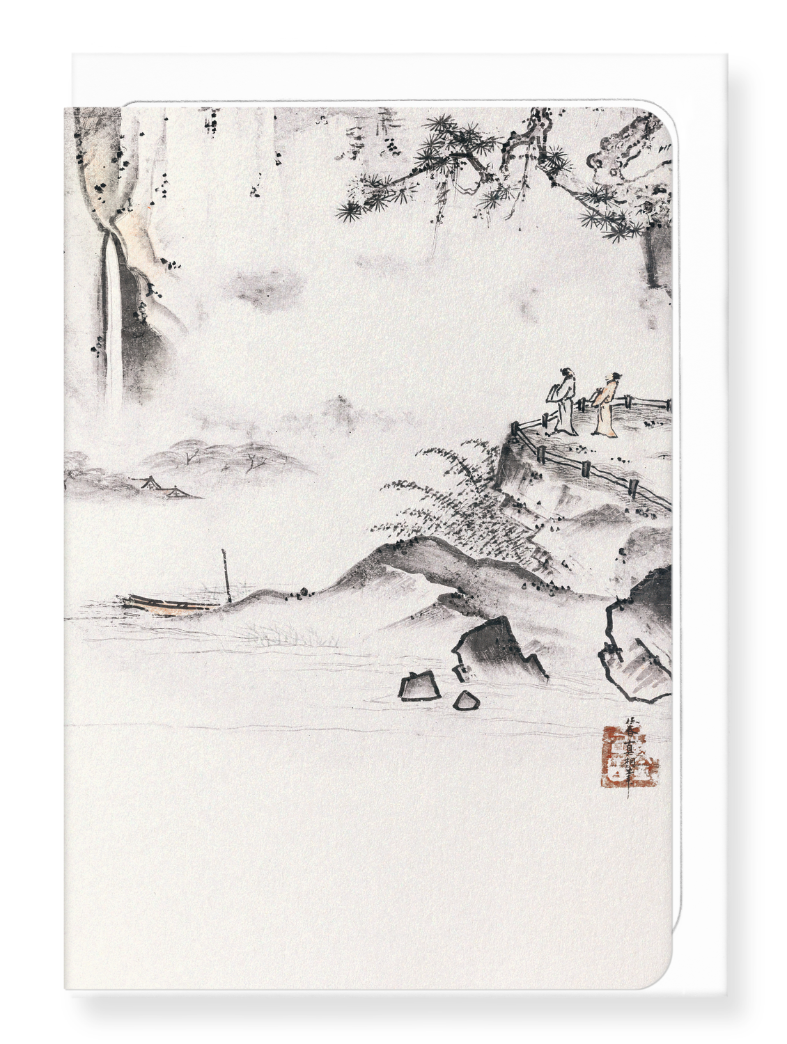Ezen Designs - Two Men Observing a Waterfall (1500) - Greeting Card - Front