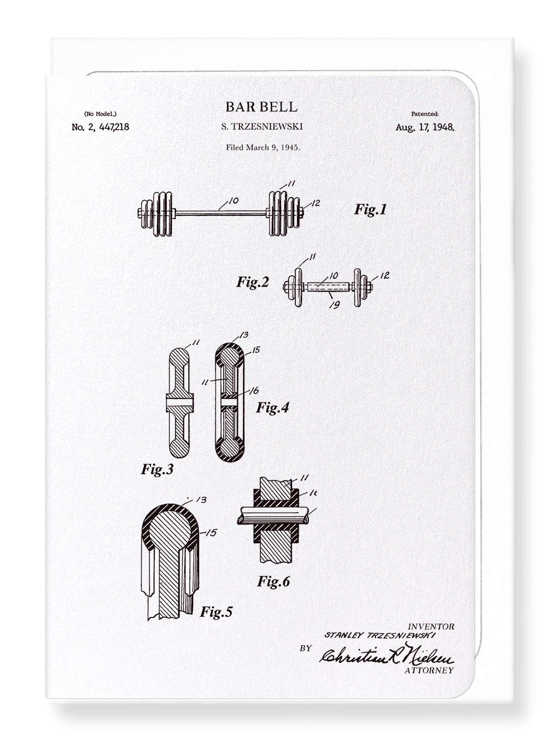 Ezen Designs - Patent of barbell  (1948) - Greeting Card - Front