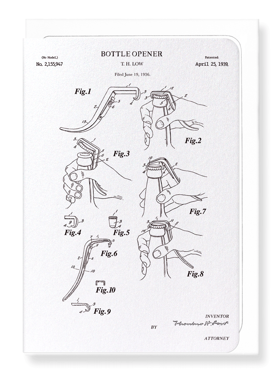 Ezen Designs - Patent of bottle opener (1939) - Greeting Card - Front