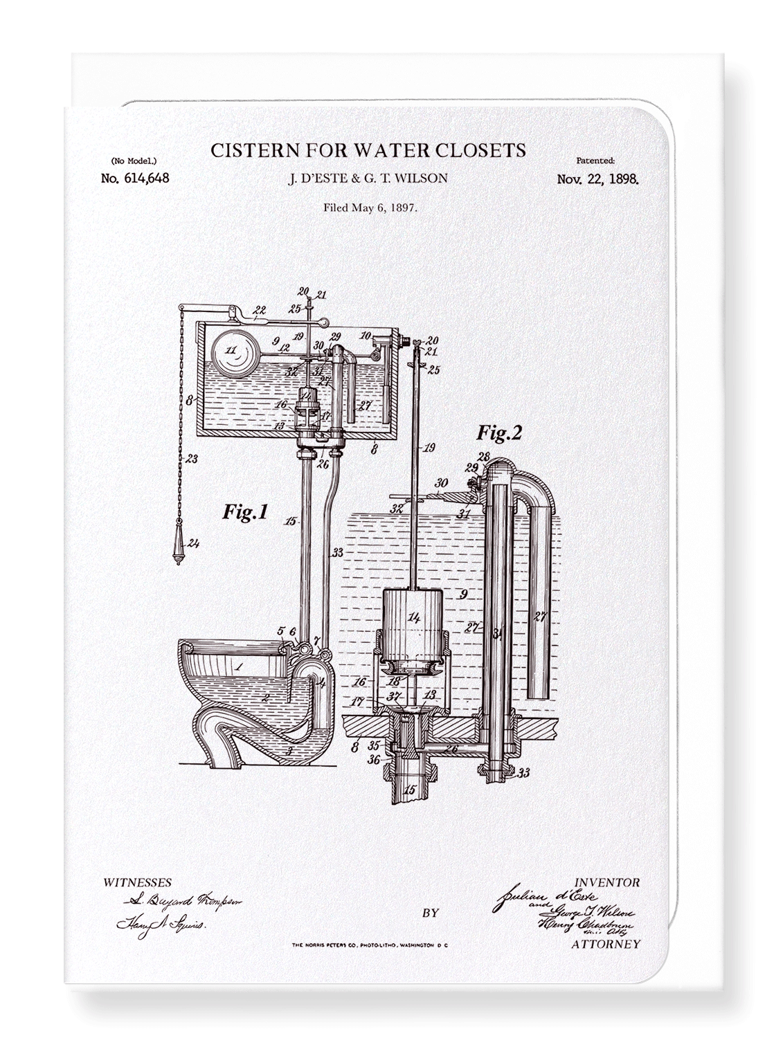 Ezen Designs - Patent of cistern for water closets (1898) - Greeting Card - Front