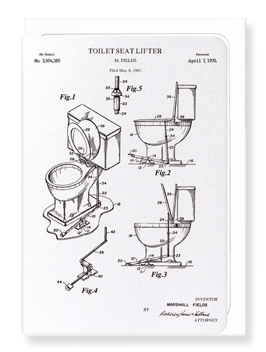 Ezen Designs - Patent of toilet seat lifter (1970) - Greeting Card - Front