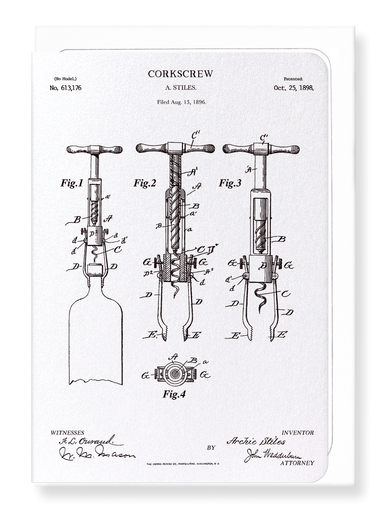 Ezen Designs - Patent of corkscrew (1898) - Greeting Card - Front