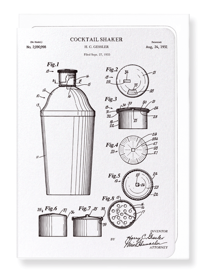 Ezen Designs - Patent of cocktail shaker (1937) - Greeting Card - Front