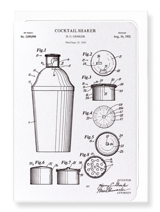Ezen Designs - Patent of cocktail shaker (1937) - Greeting Card - Front