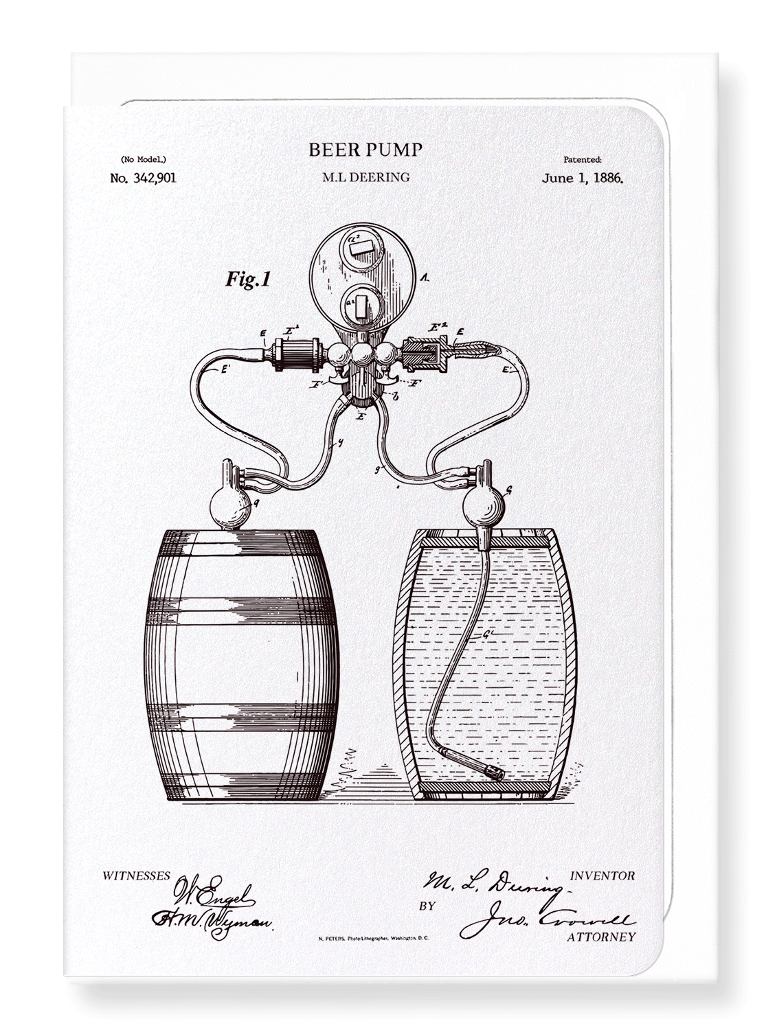 Ezen Designs - Patent of beer pump (1886) - Greeting Card - Front