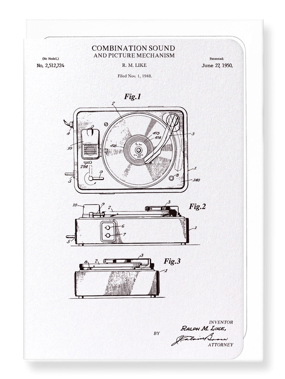 Ezen Designs - Patent of sound and picture mechanism (1950) - Greeting Card - Front