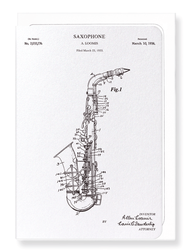 Ezen Designs - Patent of saxophone (1936) - Greeting Card - Front