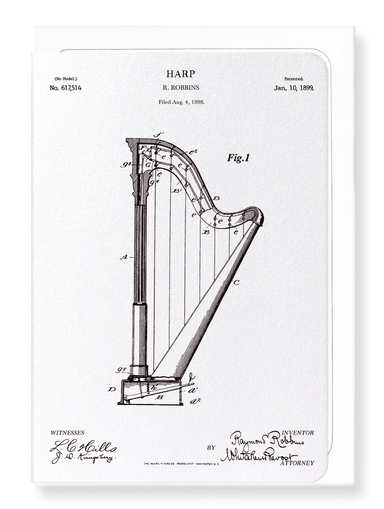 Ezen Designs - Patent of harp (1899) - Greeting Card - Front