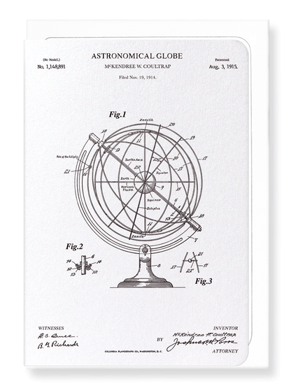 Ezen Designs - Patent of astronomical globe (1915) - Greeting Card - Front