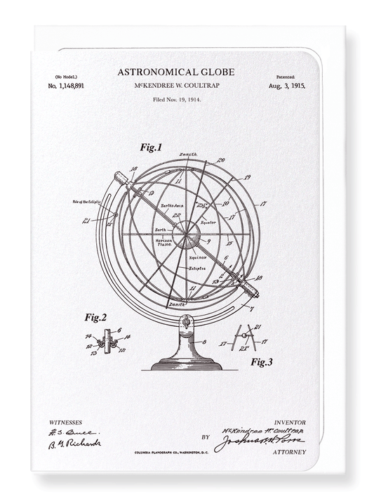 Ezen Designs - Patent of astronomical globe (1915) - Greeting Card - Front