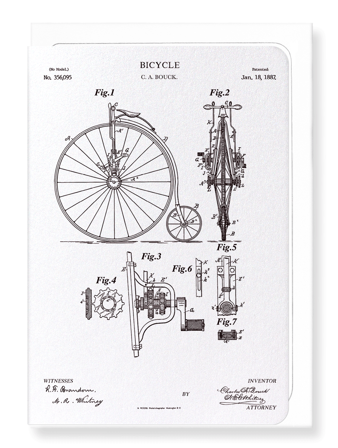 Ezen Designs - Patent of bicycle (1887) - Greeting Card - Front