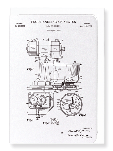 Ezen Designs - Patent of food handling apparatus (1937) - Greeting Card - Front