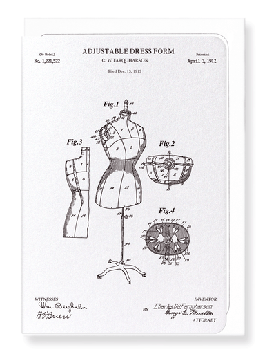 Ezen Designs - Patent of adjustable dress form (1917) - Greeting Card - Front