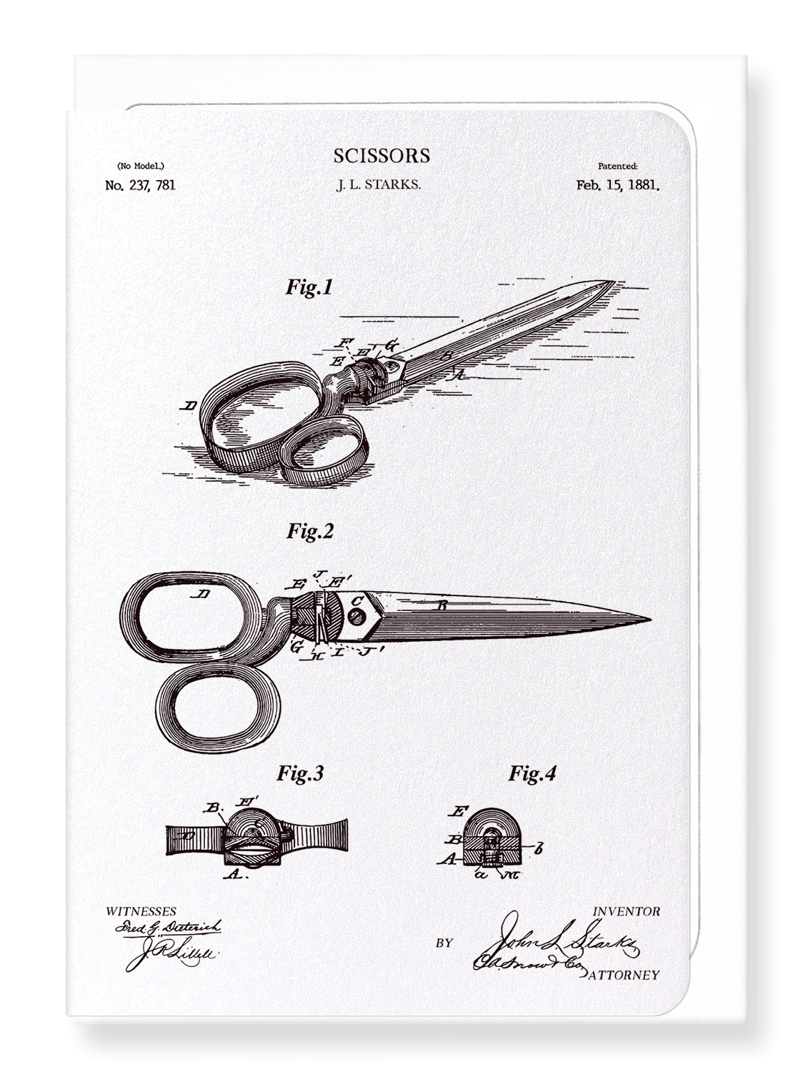 Ezen Designs - Patent of scissors (1881) - Greeting Card - Front