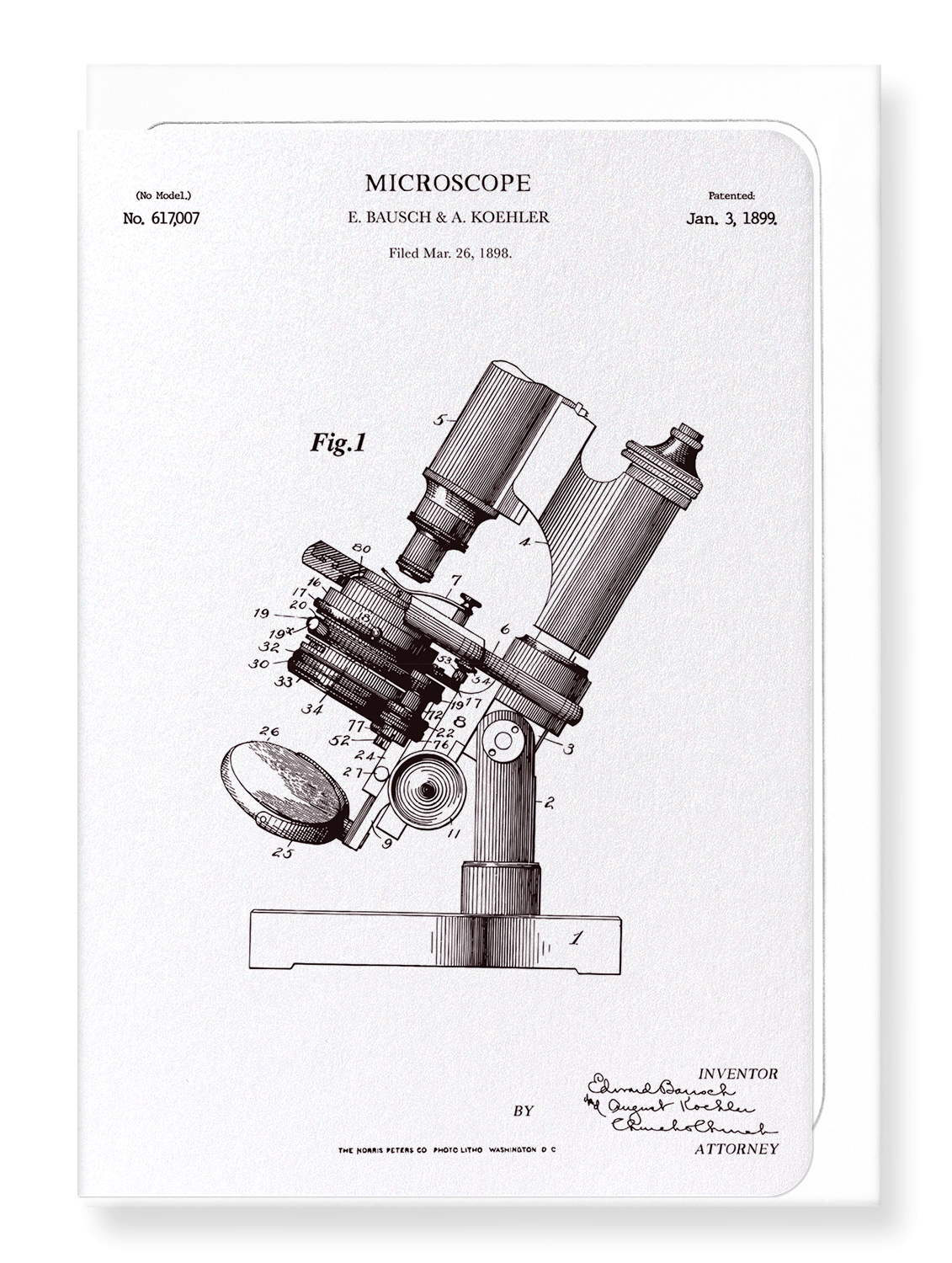 Ezen Designs - Patent of microscope (1899) - Greeting Card - Front