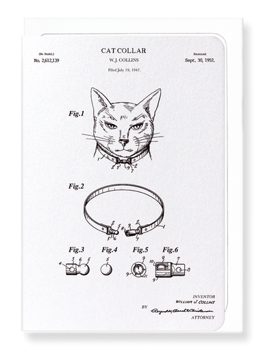 Ezen Designs - Patent of cat collar (1952) - Greeting Card - Front