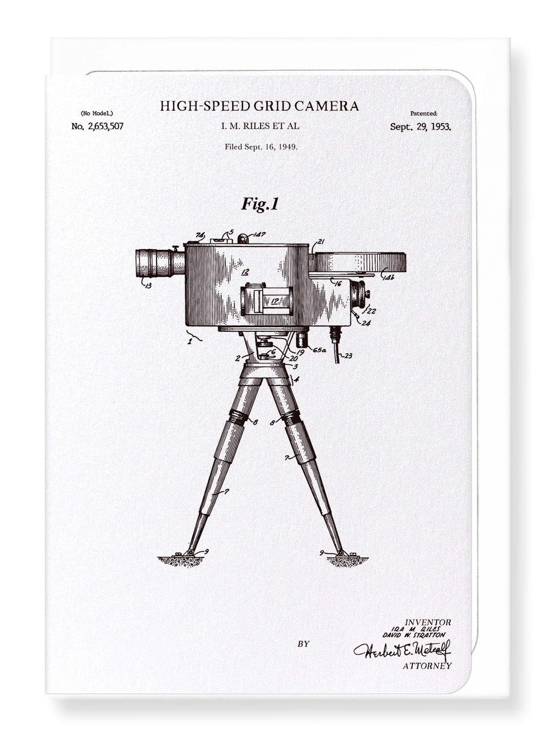 Ezen Designs - Patent of high-speed grid camera (1953) - Greeting Card - Front