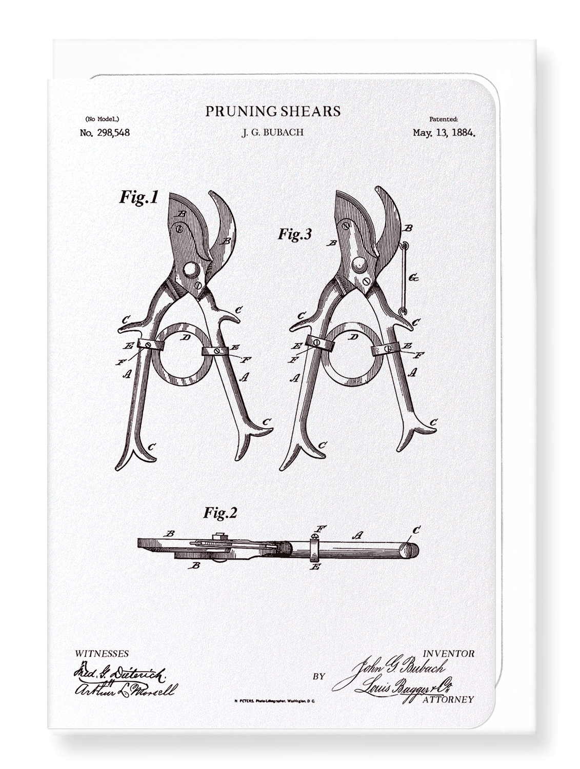 Ezen Designs - Patent of pruning shears (1884) - Greeting Card - Front